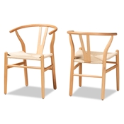 Baxton Studio Paxton Modern and Contemporary Natural Brown Finished Wood 2-Piece Dining Chair Set
